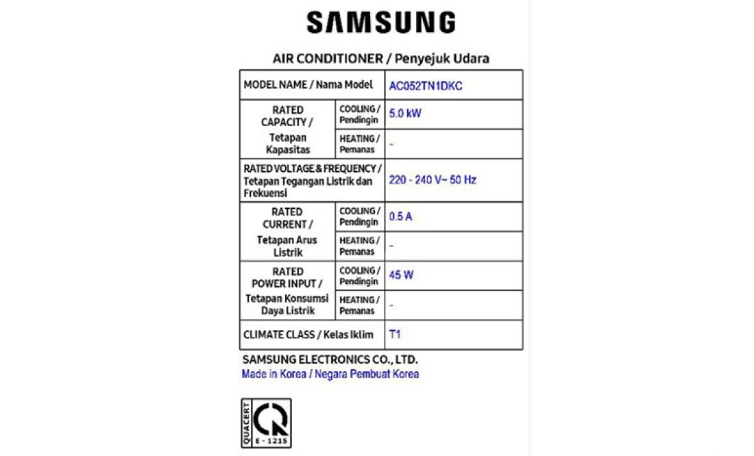 Máy lạnh âm trần 1 hướng Samsung Wind-Free Inverter 2 HP AC052TN1DKC/EA