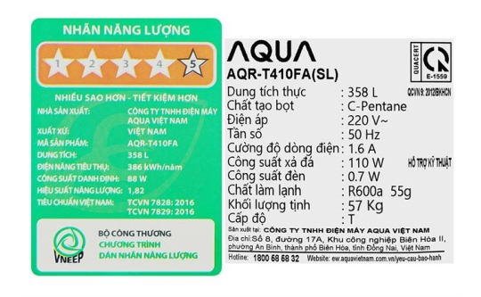 Tủ lạnh Aqua Inverter 358 lít AQR-T410FA(SL)
