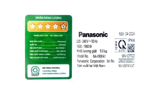 Máy giặt Panasonic Inverter 9 kg NA-V90FA1LVT