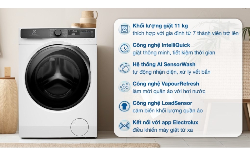 Máy giặt Electrolux UltimateCare 700 Inverter 11 kg EWF1143R7WC 2024