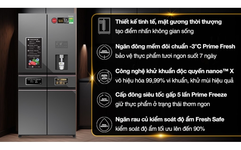 Tủ lạnh Panasonic Inverter 650 lít PRIME+ Edition Multi Door NR-WY720ZMMV