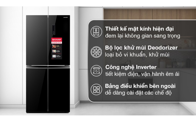 Tủ lạnh Sharp Inverter 362 lít Multi Door SJ-FX420VG-BK