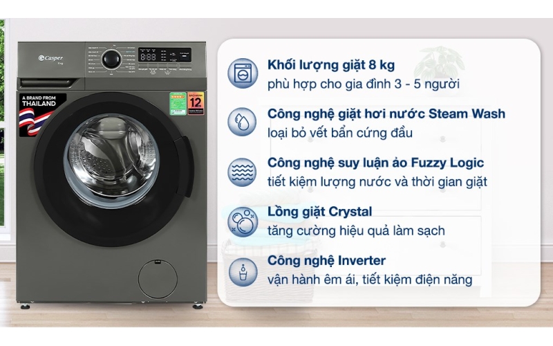 Máy giặt Casper Inverter 8 kg WF-8VG1