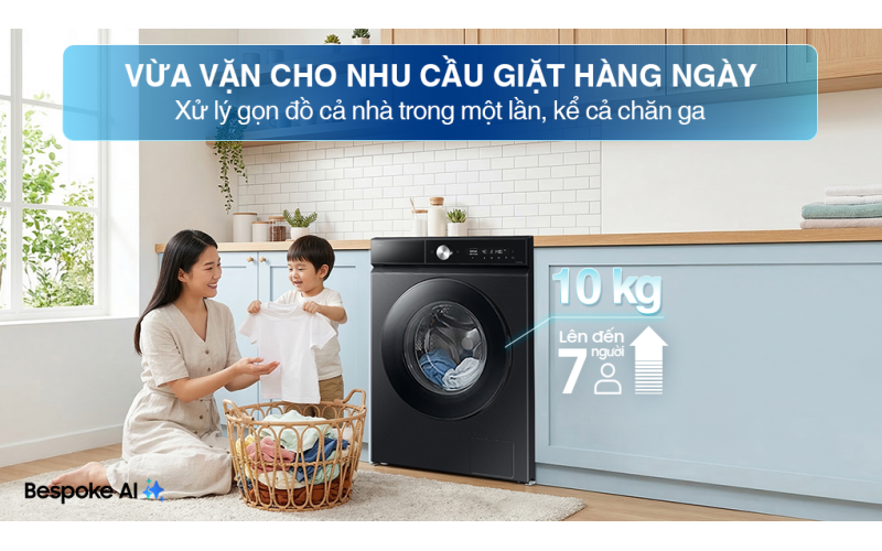 Máy giặt Samsung Bespoke AI EcoBubble Inverter 10 kg WW10DB7U34GBSV