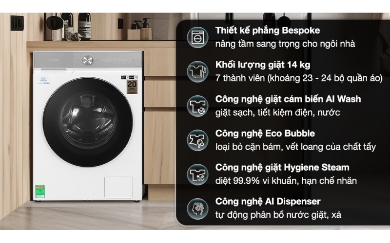 Máy giặt Samsung Bespoke AI Inverter 14 kg WW14BB944DGHSV